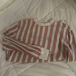 Salmon and white stripped GUESS long sleeve shirt! Worn less than 5 times.